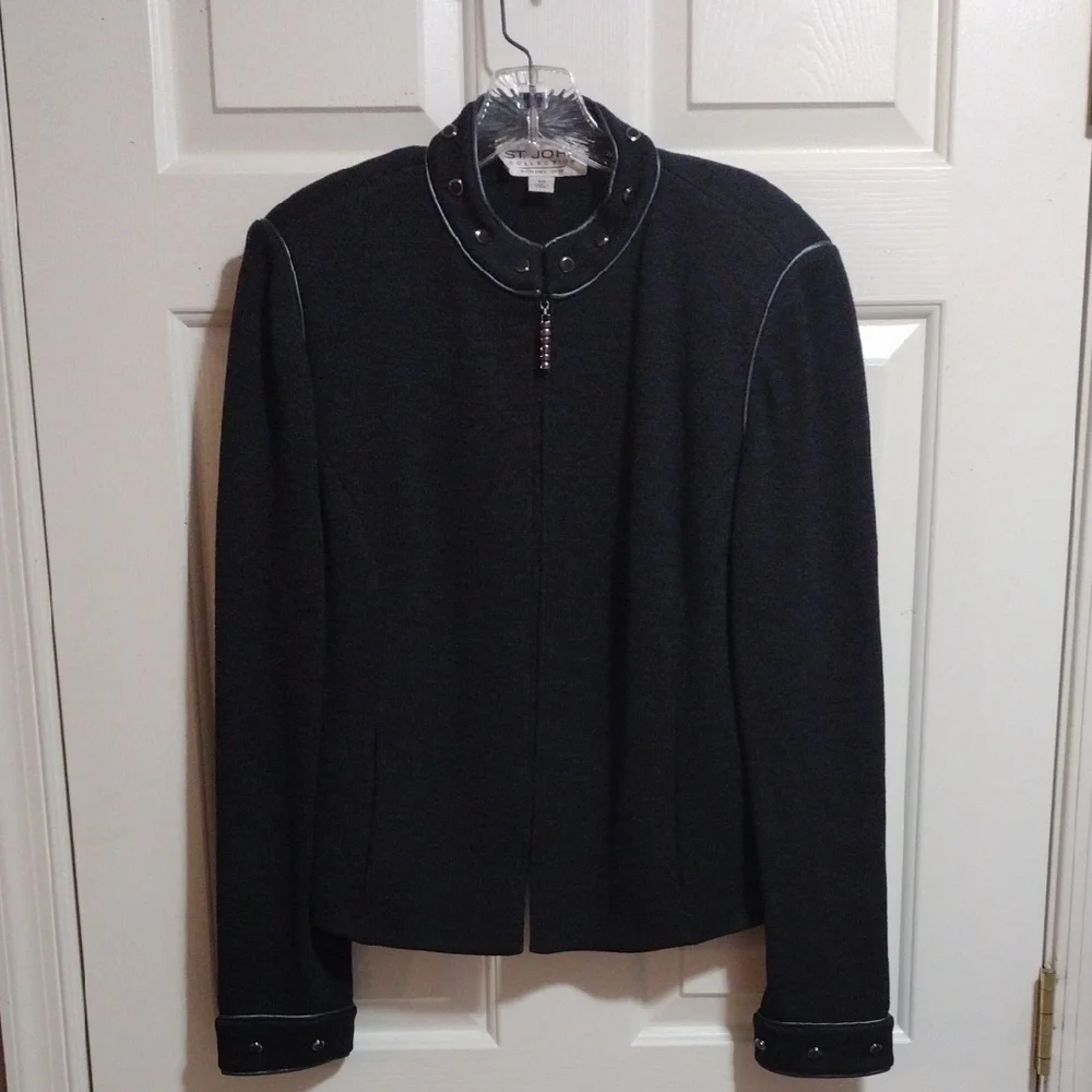 ST. John Collection By Marie Gray Vintage Santana Knit Blazer Charcoal Size 10 - Picture 11 of 12